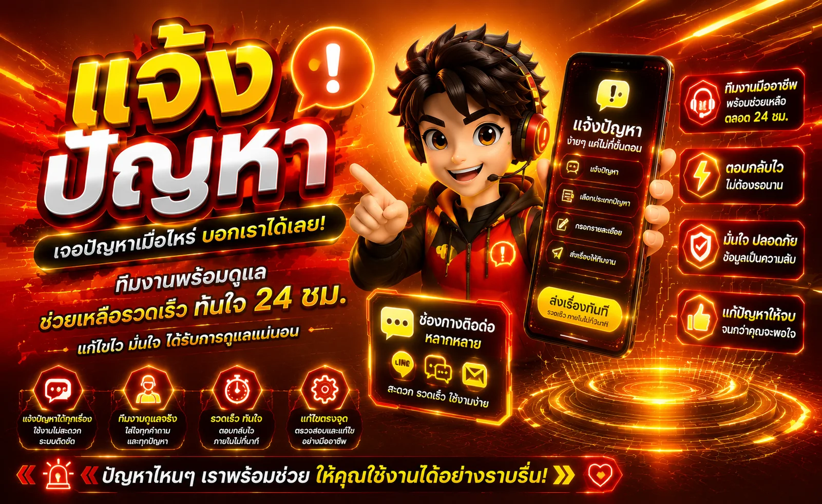 หน้าแจ้งปัญหา MLZ25 ติดต่อทีมงานตลอด 24 ชั่วโมง